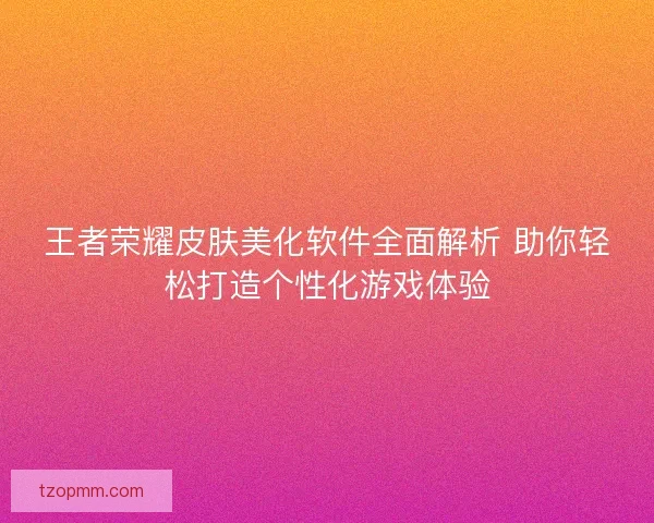 王者荣耀皮肤美化软件全面解析 助你轻松打造个性化游戏体验